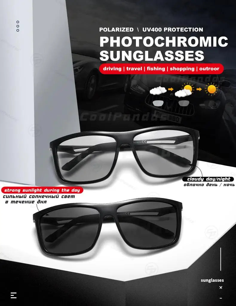 Square Retro Photochromic Polarized UV400 Purple Lens Sunglasses for Men Women