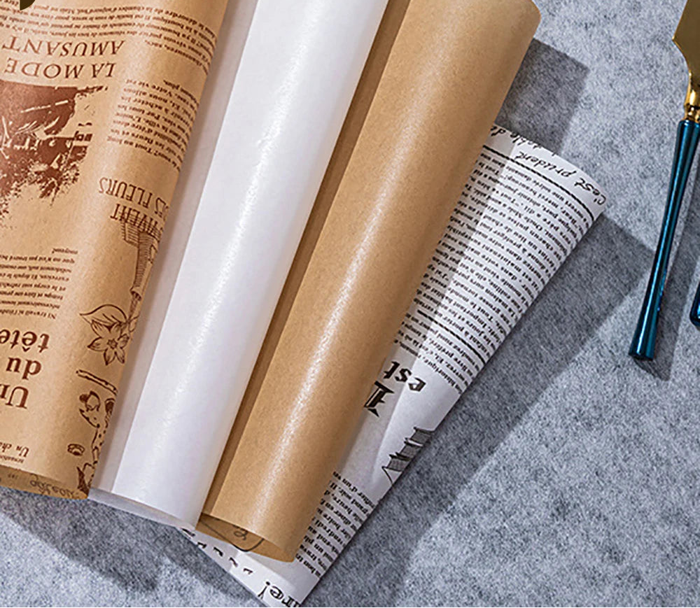 200pc Retro Food Accessories for Baking Kitchen Food Grade Grease Paper Bread Sandwich Burger Fries Wrappers Cookie Baking Paper
