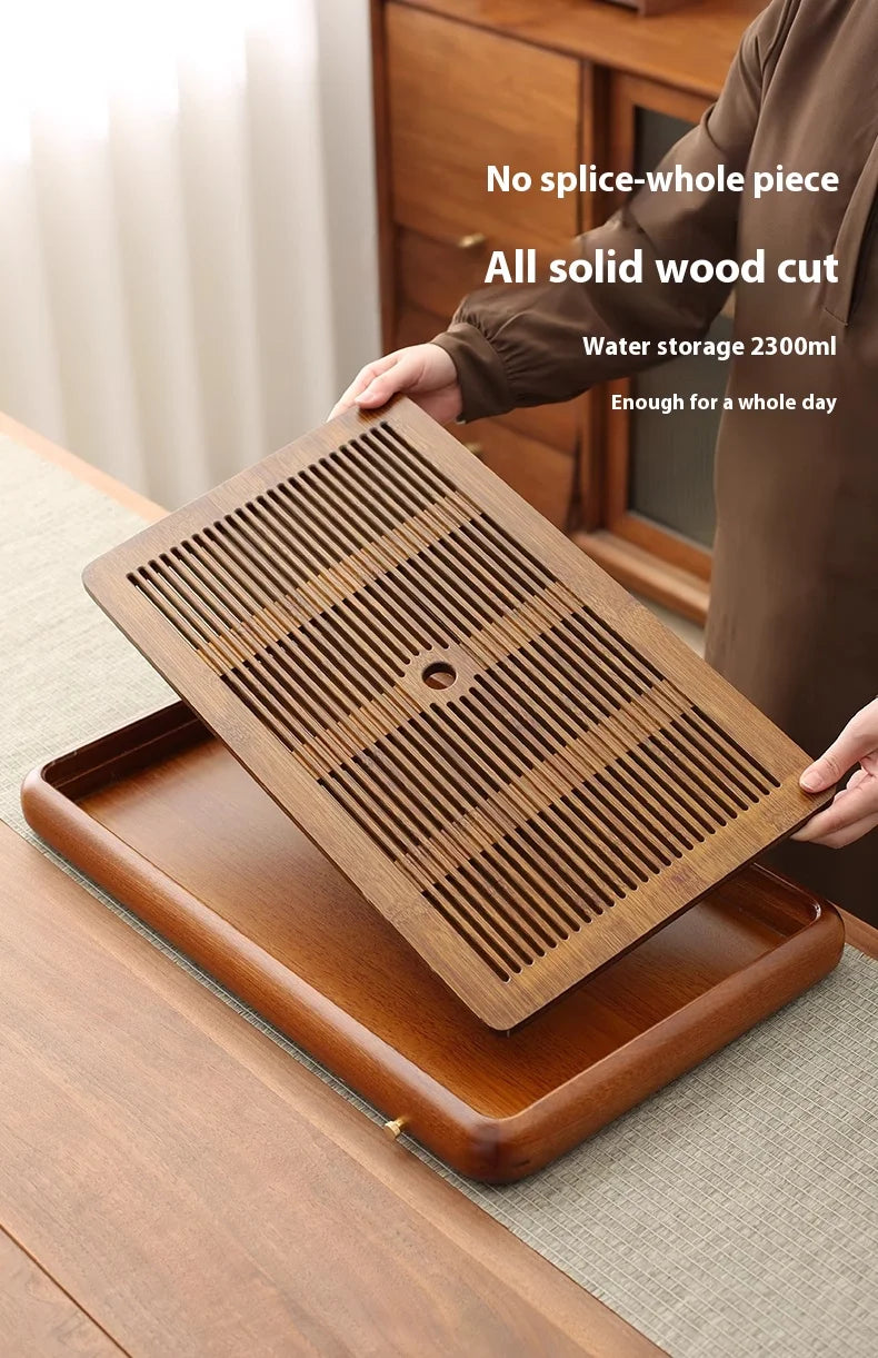 Tea Tray Home Small Solid Wood Pear Wood Dry Soaking Platform Water Storage Tea Set Tea Tray Wooden Tray
