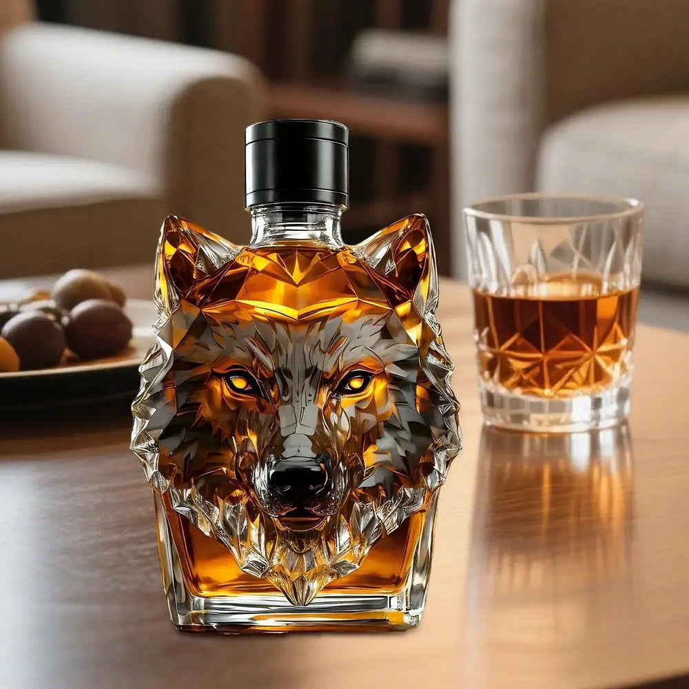 Whiskey Bottles Wolf Crested Wine Cup Engraved Vintage Wolf Themed Whiskey Glass Bottle For Bar Home Party Kitchen Workplace