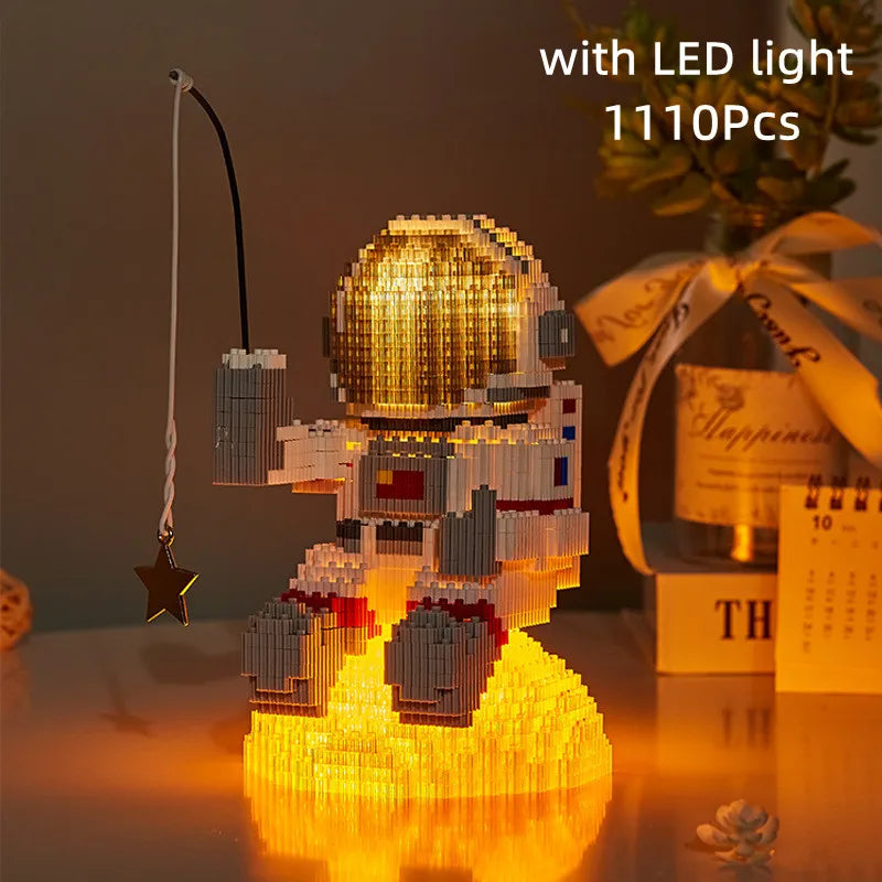 Mini Micro Rocket Building Blocks Space Moon Satellite Astronaut Diamond Bricks Constructor Toys for Children Gifts LED Light