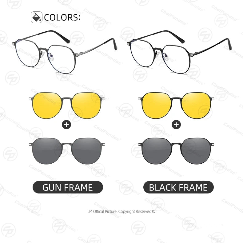 3 In 1 Magnetic Clip On Polarized Sunglasses UV400 Anti Blue Light Night Vision Glasses for Men Women