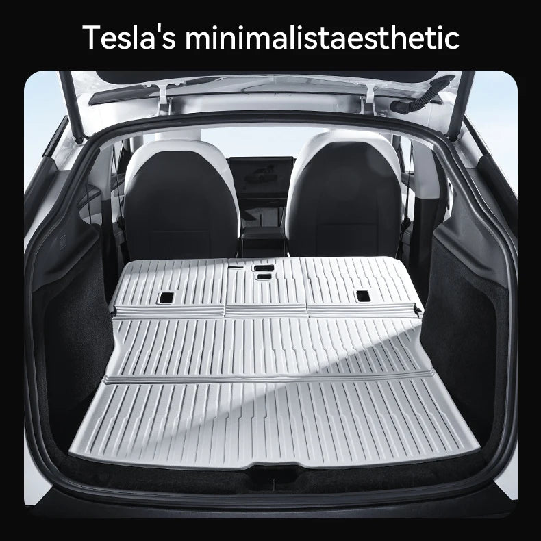 TPE Floor Mats Set with Metal Pedals for Tesla Model Y Juniper Integrated Trunk Liner All Weather Protection