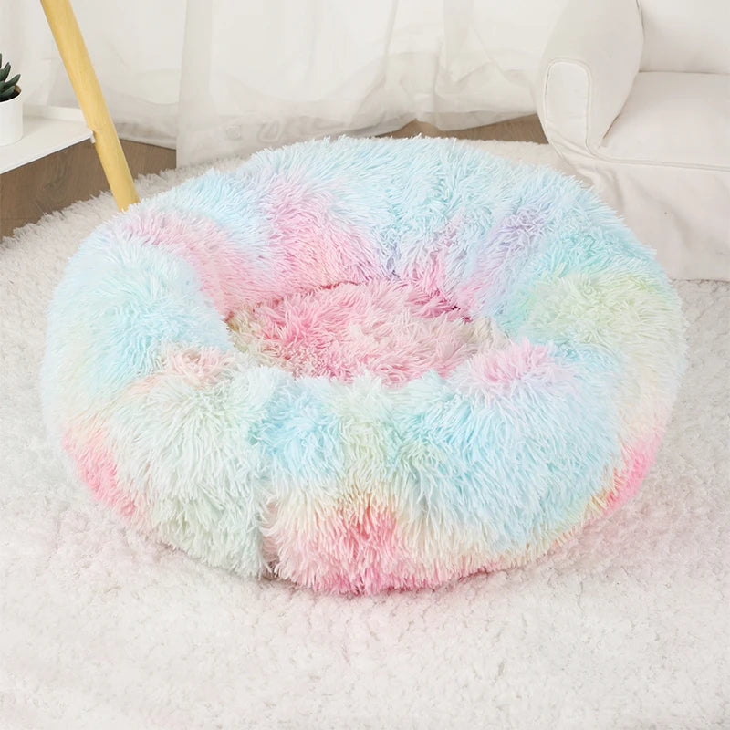 Plush Donut Dog Bed Washable Pet Cushion
