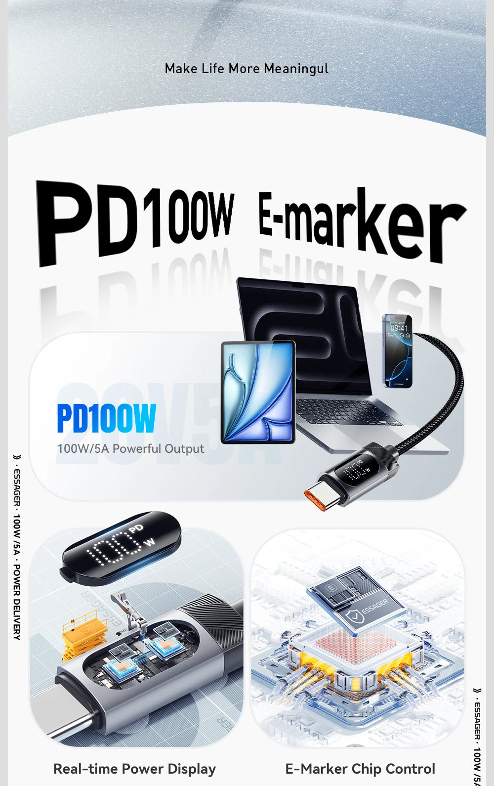 100W USB-C to USB-C Cable with Digital Display