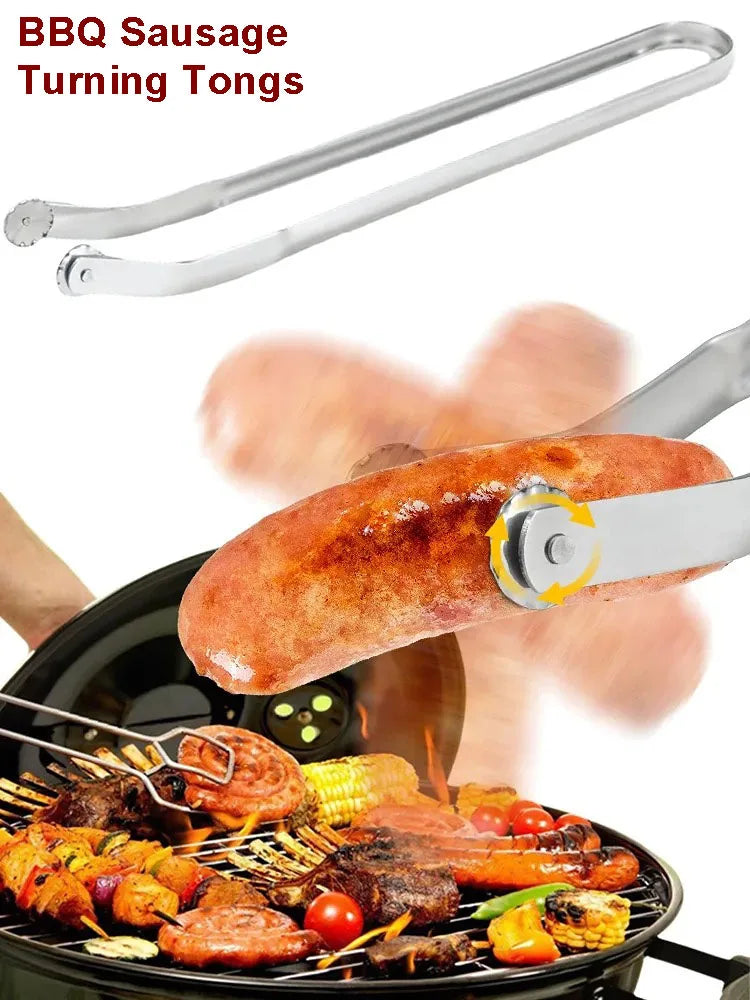 BBQ Sausage Turning Tongs High Temperature Resistance Metal Barbecue Hot Dog Flipping Clip BBQ Tools Multipurpose Cooking Tongs