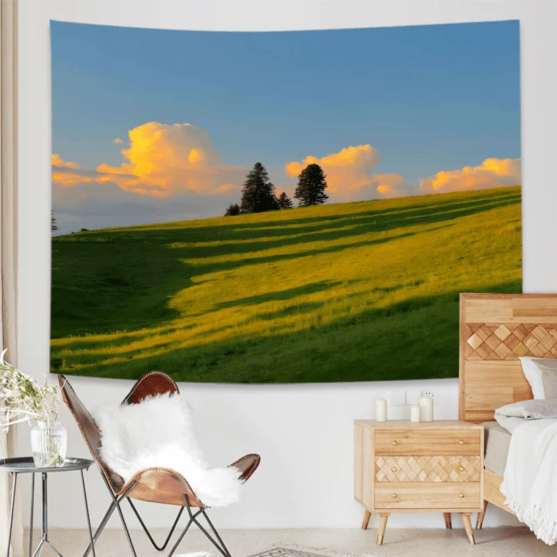 Pastoral Landscape Gradient Tapestry Clouds & Grass Living Room Sofa Dining Room Decor Natural Room Wall Hanging