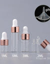 50PCS Mini Dropper Bottles Frosted Glass Empty Essential Oil Aromatherapy Bottles Rose Gold Cap Pipettes Bottles 1ml 2ml 3ml 5ml