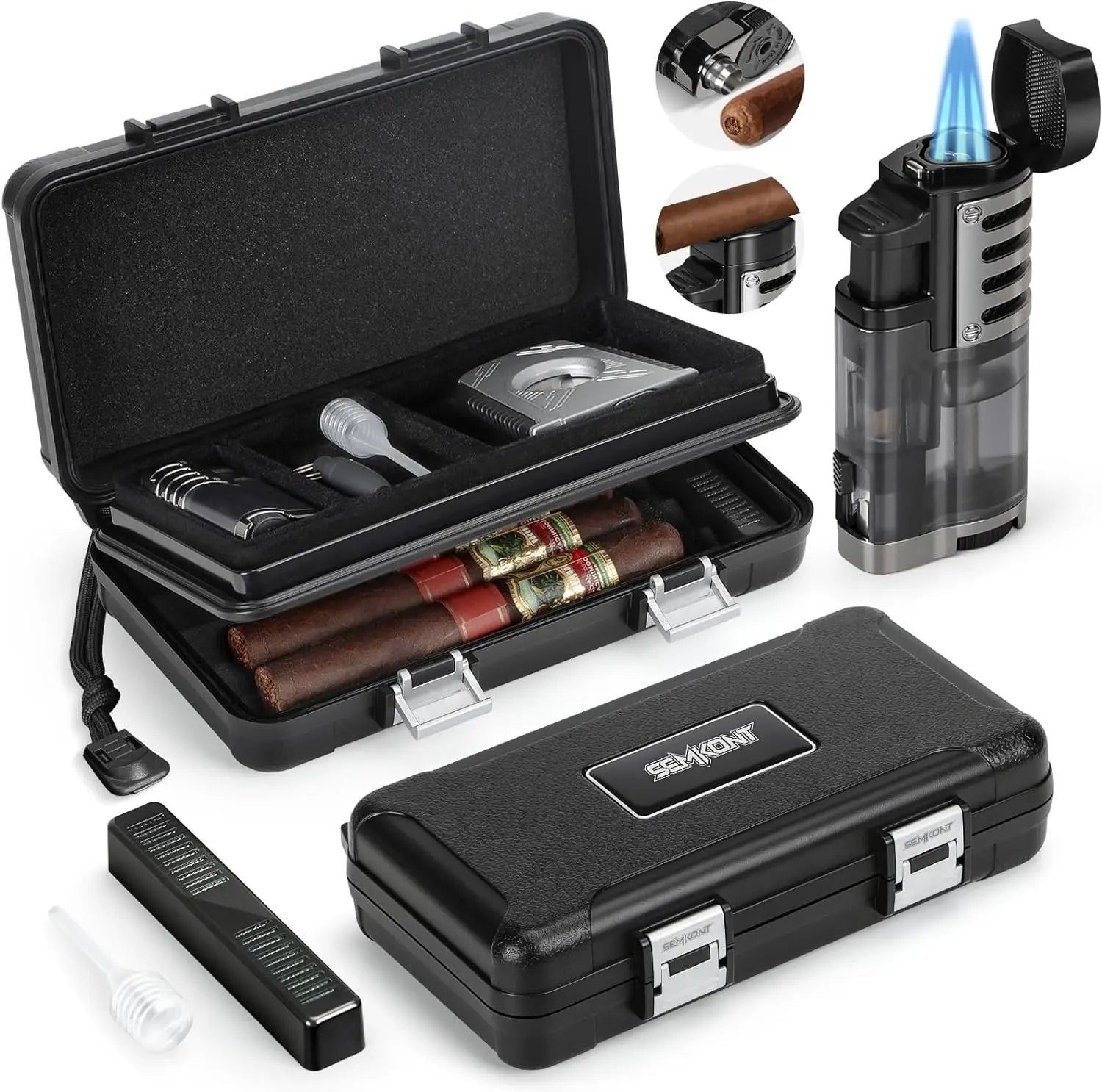 Portable Travel Cigar Humidor,Double Cigar Humidor with Separate Storage for Cigar Accessories,Holds 5 Cigars