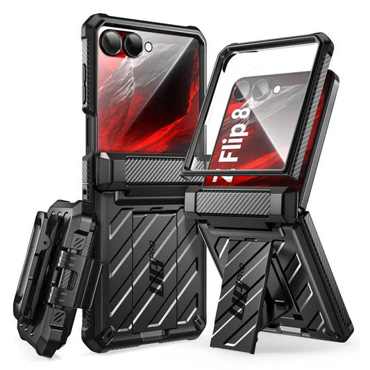 Full Body Rugged Phone Case with Hinge Protection Kickstand and Screen Protector for Samsung Galaxy Z Flip 8