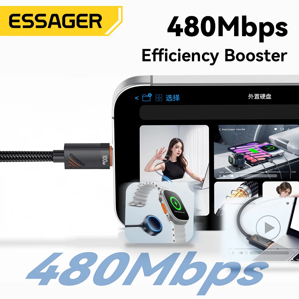 2-in-1 USB-C to USB-C + Lightning PD 100W Fast Charging Cable