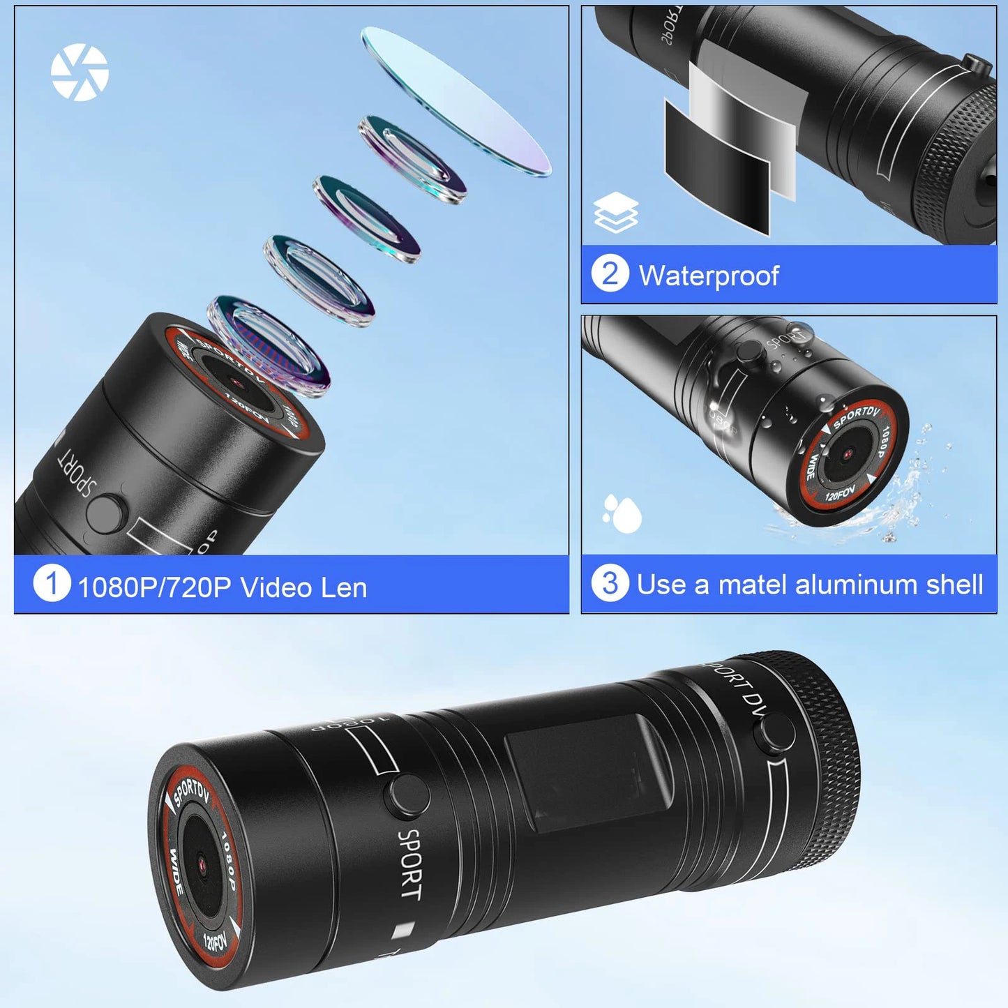 1080P Helmet Action Camera for Motorcycle Bicycle and Outdoor Sports Recording