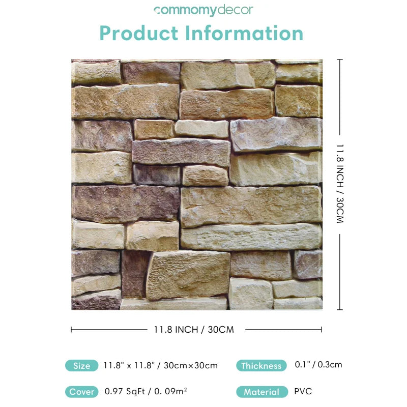 10pcs 3D Tile Sticker Self-adhesive Faux Stone Wall Panel Peel and Stick Kitchen Tile Backsplash Bathroom Wall Tile Sticker
