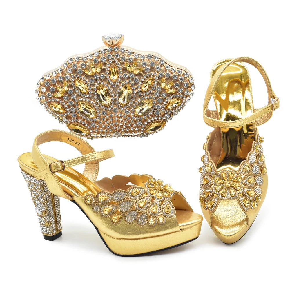 Style Matching Bag and Shoes Set Italian Women Design Shoes Matching Bag Decorated with Rhinestone Luxury Pumps Women