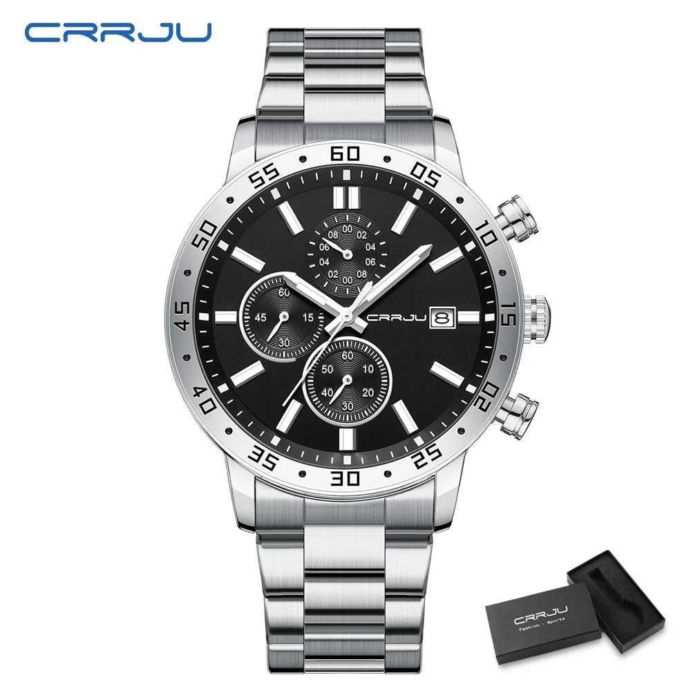 Fashion Mens Business Stainless Steel Band Quartz Watches with Calendar Chronograph Luminous Analog Wristwatch Man