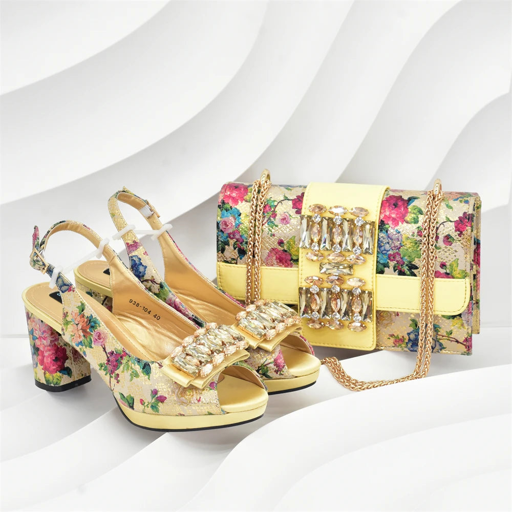 Italian Design Rhinestone-encrusted Ladies Party Shoes And Special Bag High Heels And Dual Purpose Bag Women's Shoes