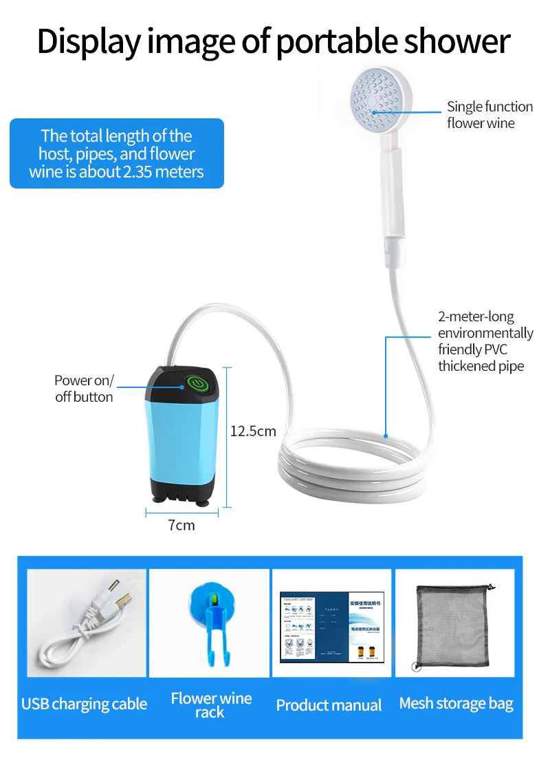 Portable Rechargeable Electric Camping Shower Pump with Temperature Display