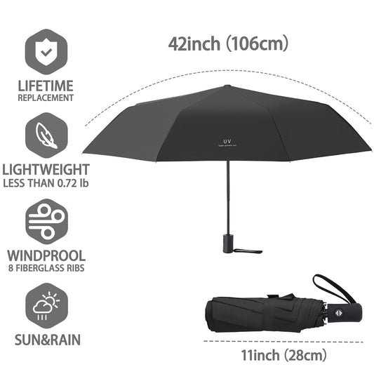 Compact Portable Folding Umbrella UV Protection Strong Wind Resistant Travel Rain Umbrella for Men and Women