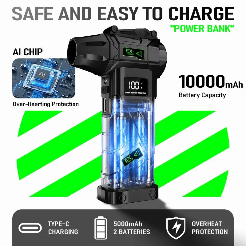 580000 RPM Powerful Violent Fan High-Speed Brushless Motor Air Blower Cordless Vacuum Cleaner Electric Snow Blower Led Lighting