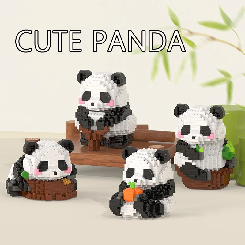 Kawaii Panda Series Micro Particle Building Block Creative Cute Animals DIY Assembled Bricks Toys For Chillren Christmas Gift