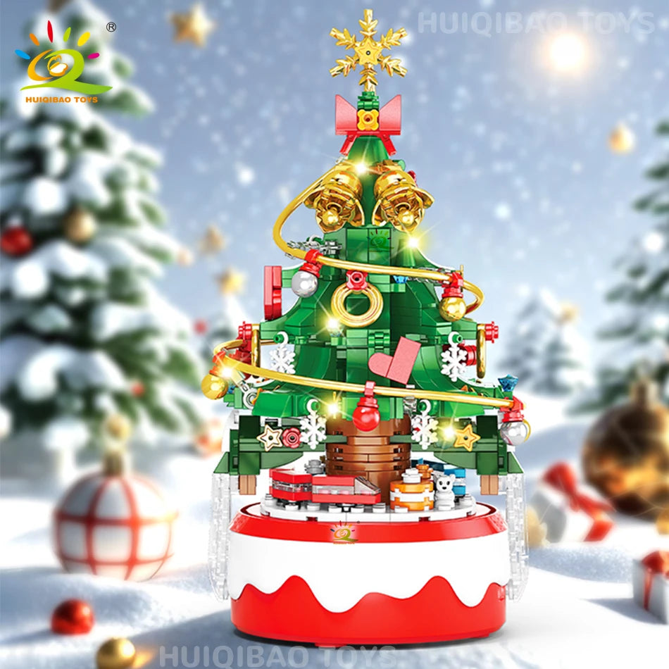 Mini Christmas Tree Santa Claus Music Box Model Micro Bricks Building Block DIY Bricks Toys for Adult Gift