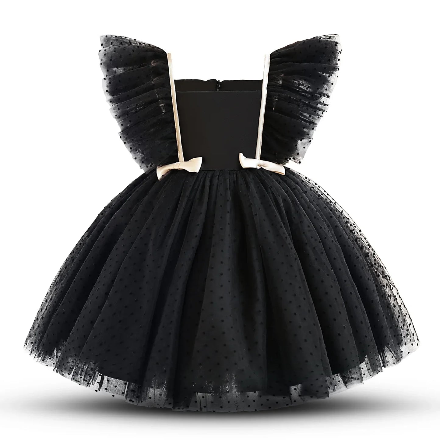 Girls Flying Sleeves Polka Dot Mesh Princess Dress Children Performance Fluffy Costume for Christmas New Year Party