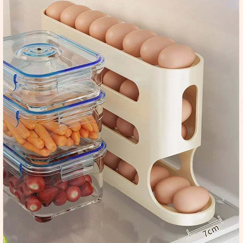 2–4 Layer Ladder Slide Egg Storage Box – Large Capacity Automatic Rolling Refrigerator Egg Organizer