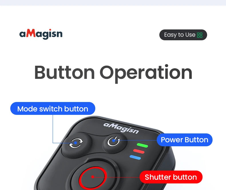 Wireless Bluetooth Remote Control with Wrist Strap for Action Cameras and Smartphones