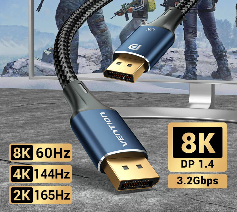 DisplayPort 1.4 Cable 8K 60Hz 4K HDR 165Hz Display Port Audio Cable for Video PC Laptop TV Display Port 1.4 DP Cable 1.2