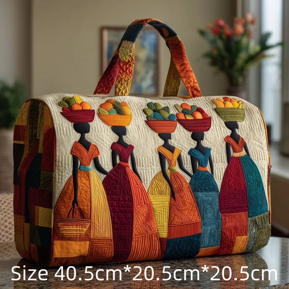 3D Quilted African Tote Bag for Women Colorful Tribal Print African Ladies Sunset Fruit Basket Gym Boho Festival Overnight Bags