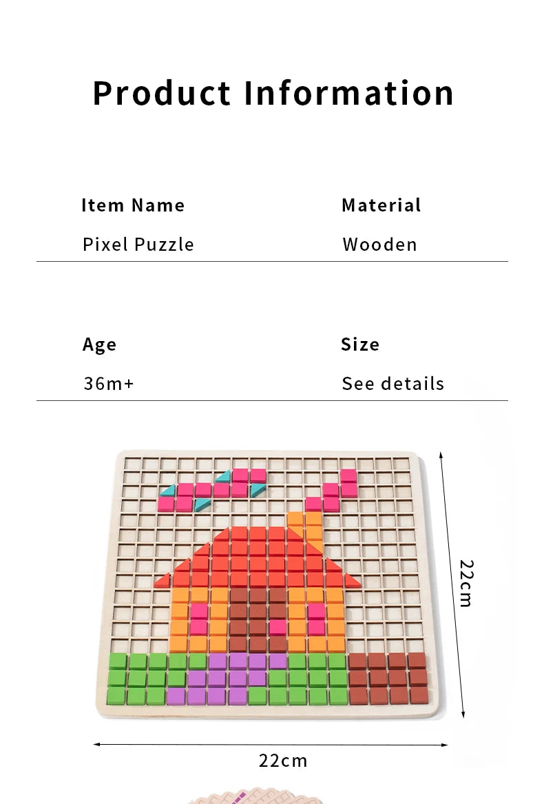 Wooden Pixel Mosaic Pattern Blocks Puzzle Game