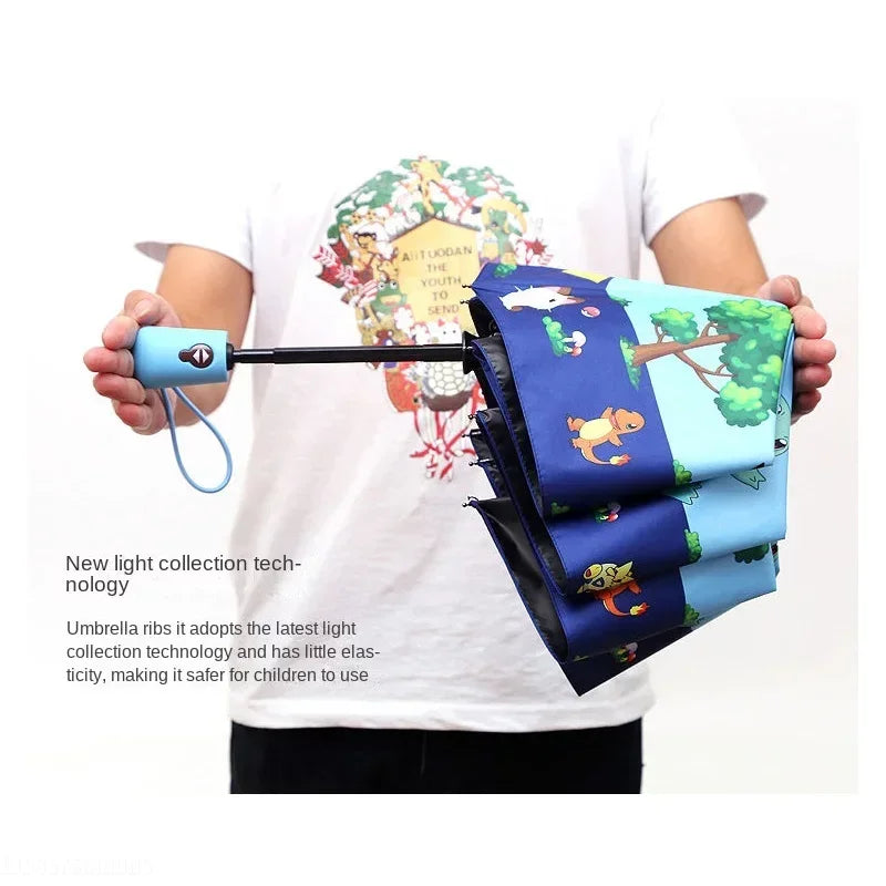 Kids Folding Umbrella Automatic Open Cartoon UV Protection Travel Umbrella Compact Windproof