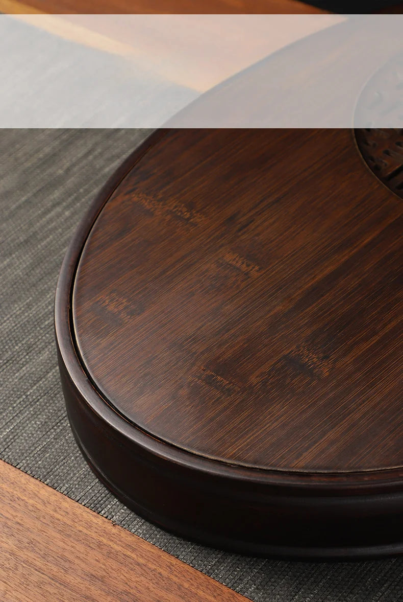 Chinese Tea Ceremony Culture Oval Tea Tray Natural Bamboo Hollow Drainage Storage Tea Tray Home Solid Wood Storage Tray