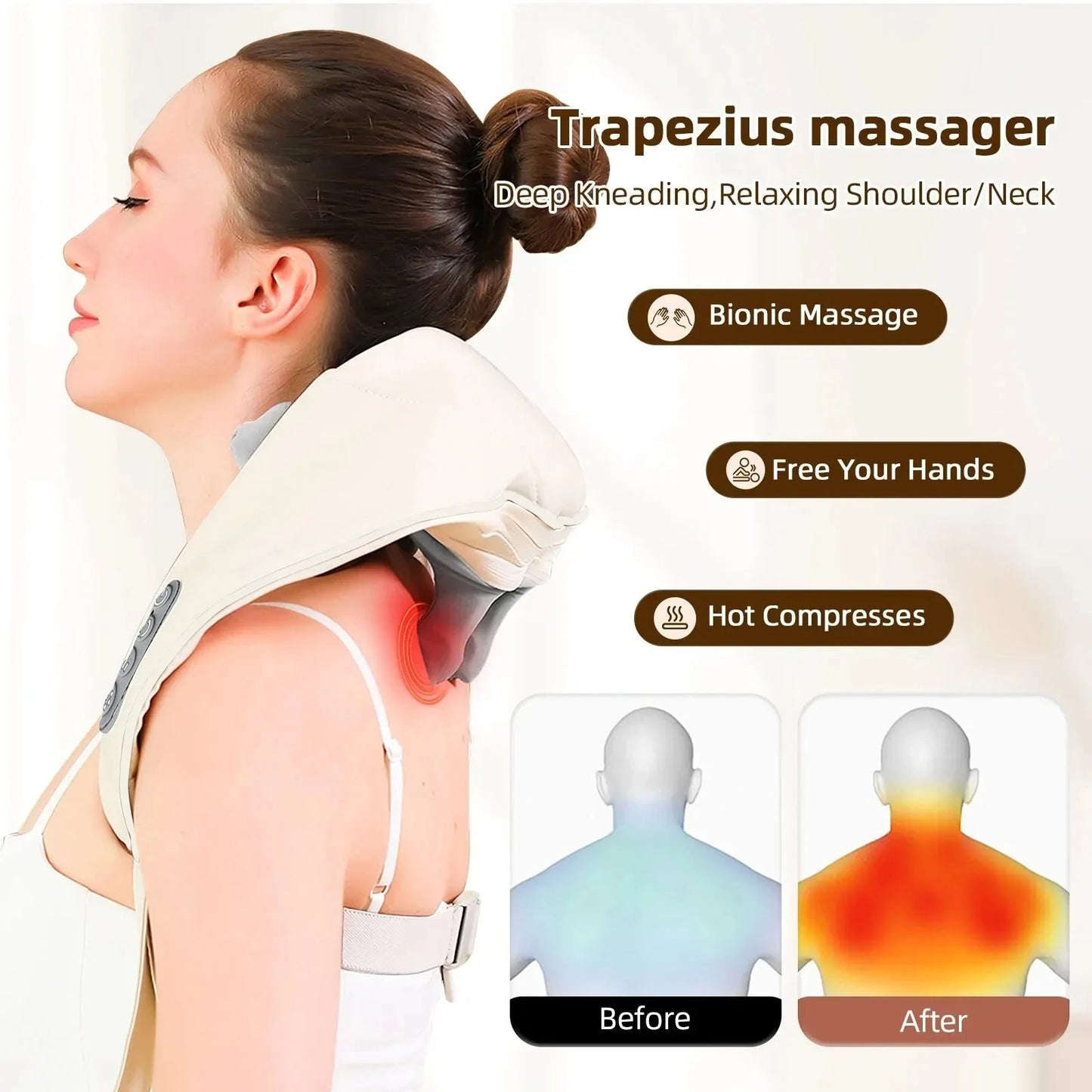 6D Shiatsu Back Neck Shoulder Massager Wireless Powerful Heated Kneading Car/Home Massage Shawl Health Care