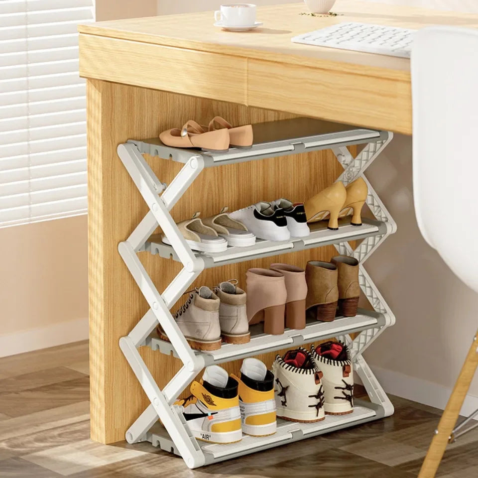 Foldable Shoe Rack Narrow Shoe Organizer Adjustable Shoe Shelf Space Saving Simple Installation-Free Standing Shoe Rack