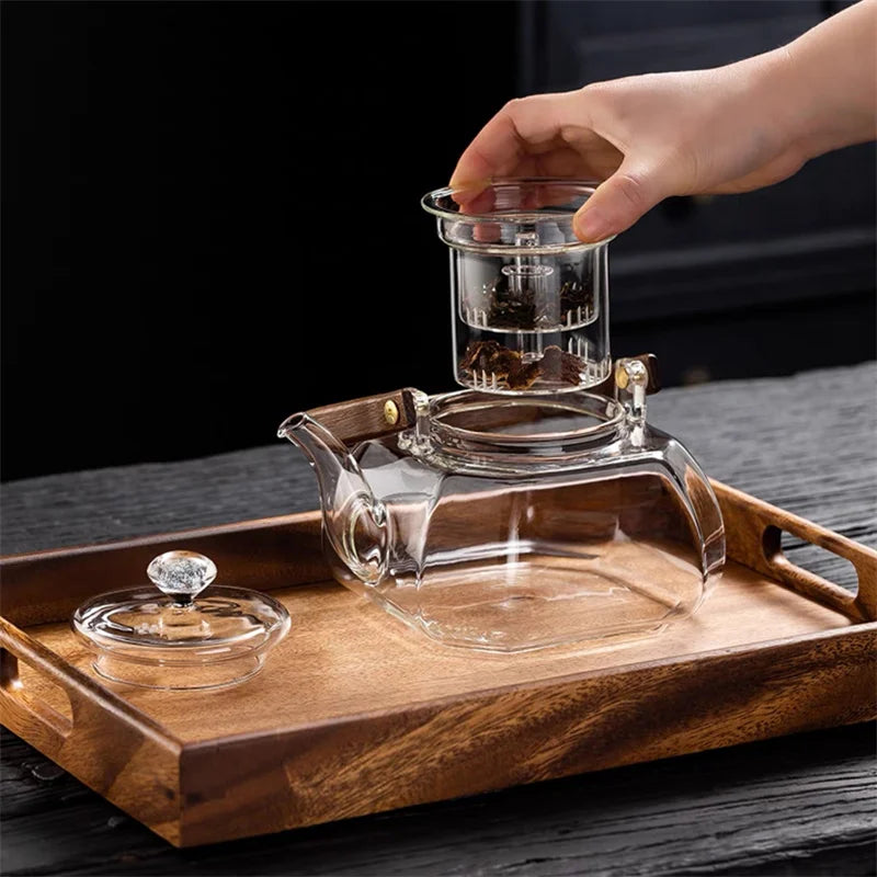 1000ML Octahedral Heat Resistant Glass Teapot Steaming and Boiling Dual-use Lifting Beam Tea Pot Glass Kettle Kung Fu Tea Set