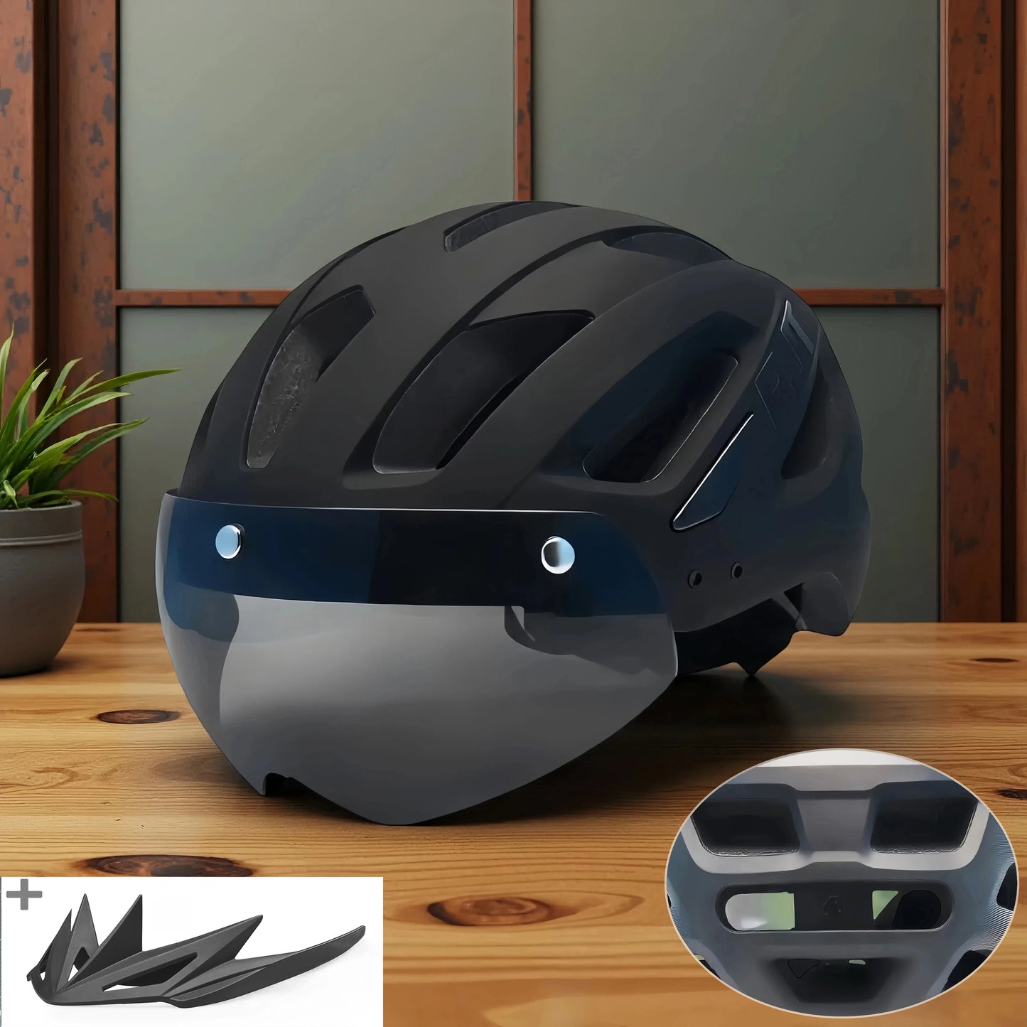 Cycling Helmet With Sun Visor Goggles For Road And Mountain Bike