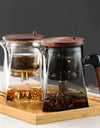 One Click Tea Separation Filtration Bottom Mountain View Glass Teapot With Wood Handle 700ml Kungfu Tea Water Separation Tea Pot