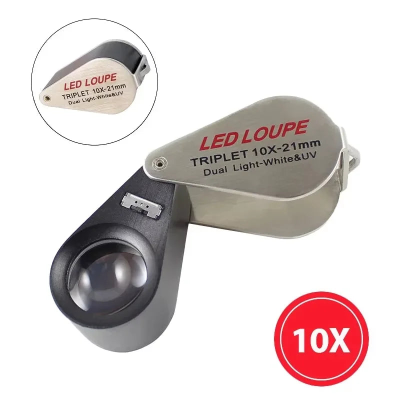 10X–40X LED UV Jewelry Loupe Magnifier Foldable Metal