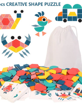 Wooden Jigsaw Puzzle Set Colorful Creative Tangram 3D Puzzle Baby Montessori Educational Toys Kids Children Learning Toy