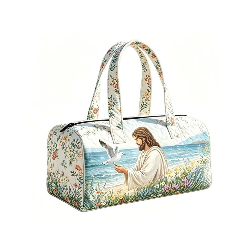 Summer Quilted Duffel Bag Tropical Vacation Carry-on Luggage Beach Travel Tote with Zipper Coconut Tree Surfboard Print Handbag
