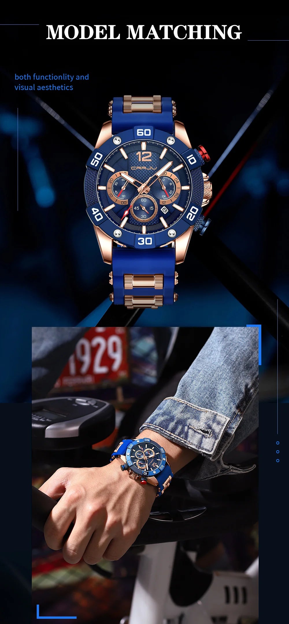 Men Watch Quartz Chronograph Full Steel Waterproof Wristwatch with Date