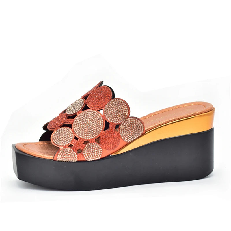 Women Bling High Heel Pumps Ladies Wedding Shoes with Rhinestone Wedges Slides Party Sandals Platform Slipper Peep Toe Shoes