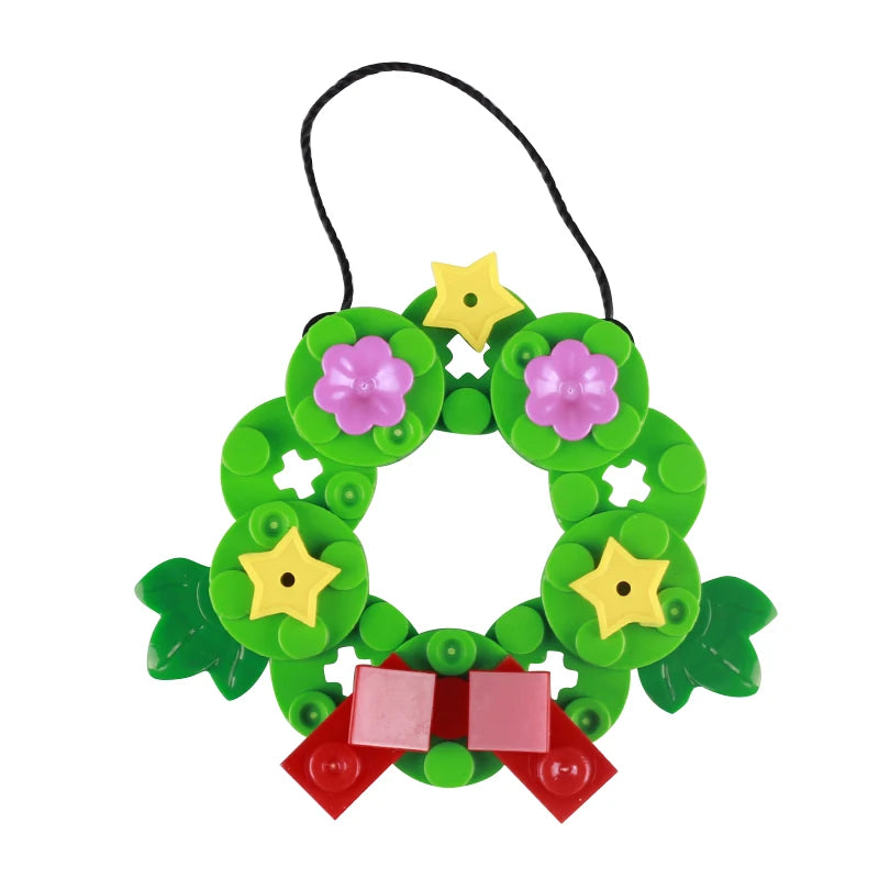 Christmas Village House Building Blocks Sleigh Reindeer Tree Present Car Wreath Fireplace Gingerbread Man Bricks Toys  Gift
