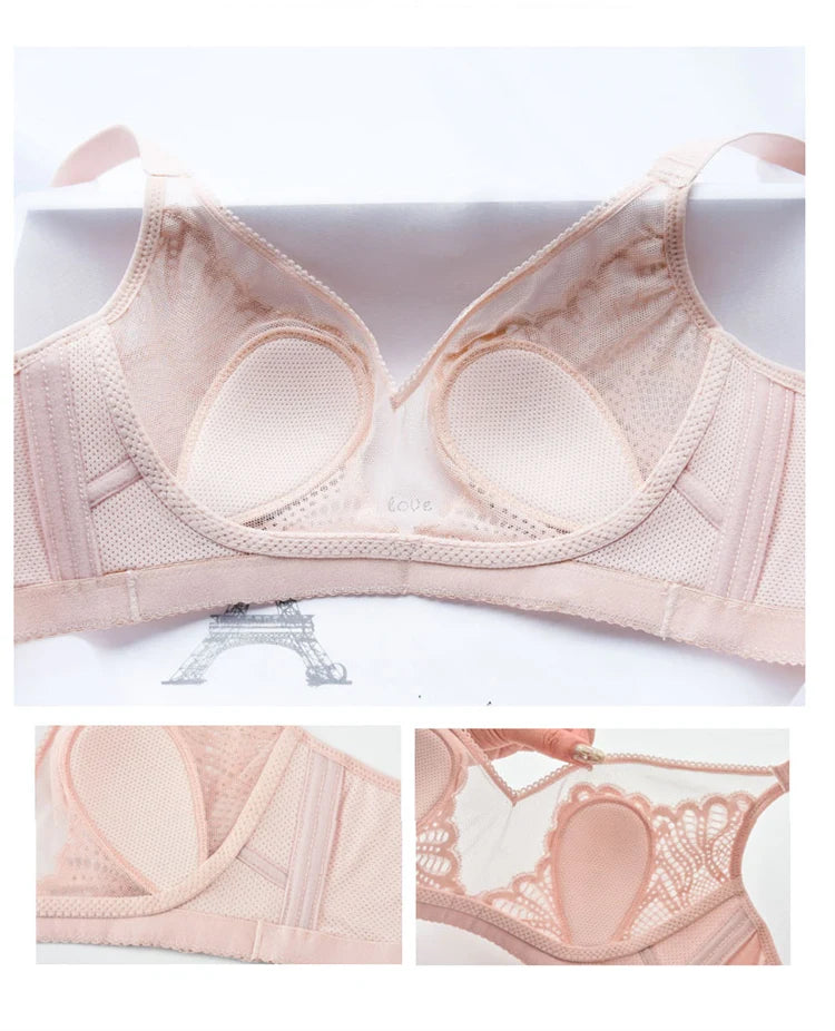 Women’s Lace Transparent Rabbit Ears Bra – Soft, Wire-Free Push-Up with Adjustable Straps