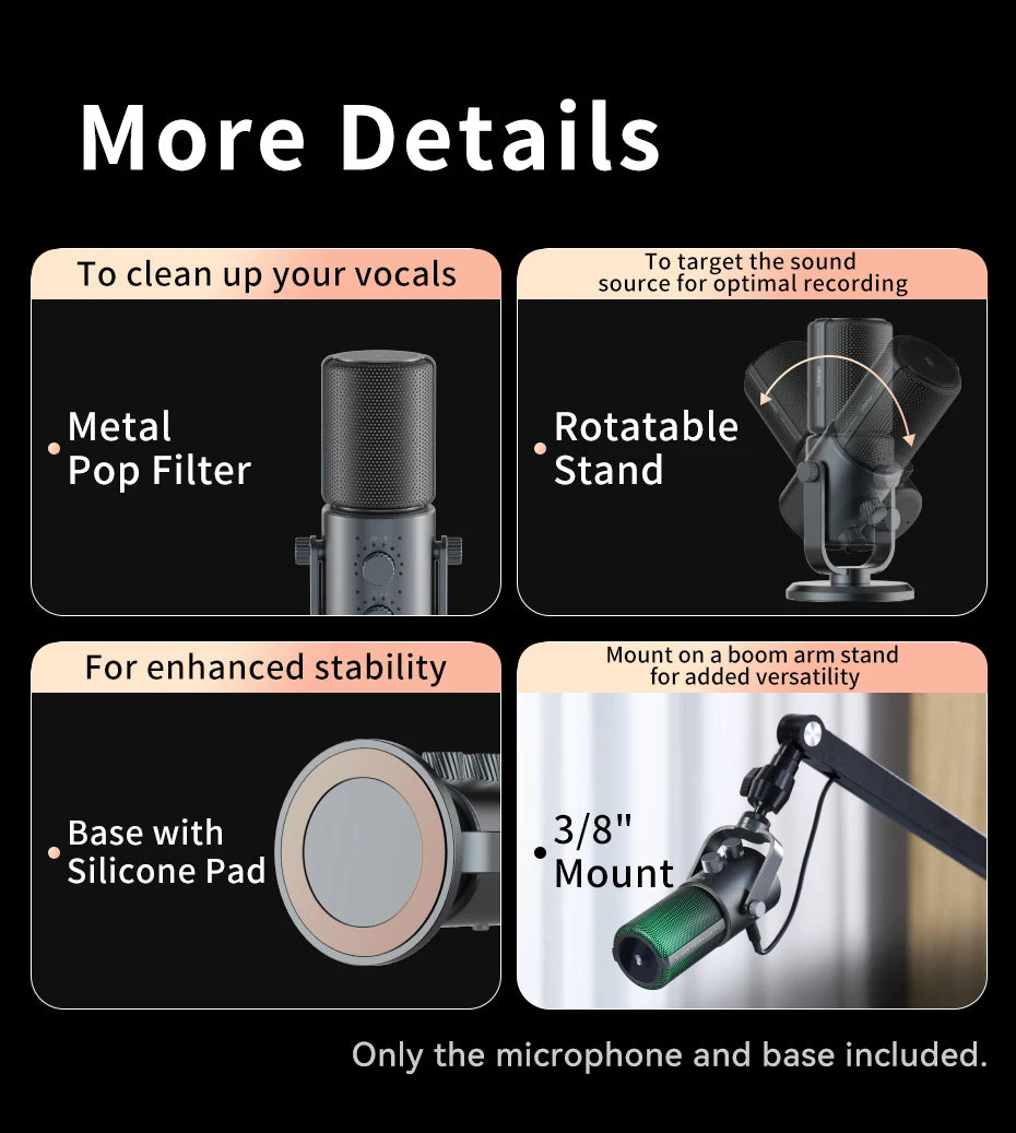 Condenser Microphone Cardioid Pattern Microphone Real-Time Monitoring for Smartphone Laptop Computer  40Hz-20KHz