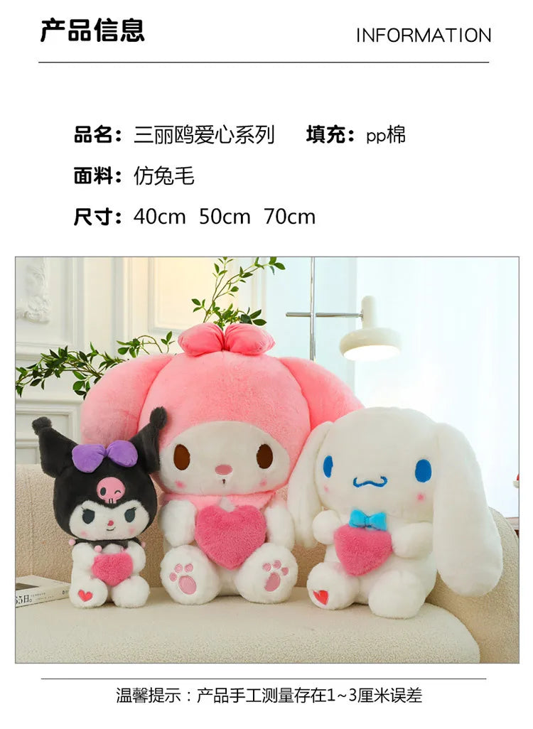 Sanrio Kawaii Kuromi My Melody Cinnamoroll Plush Toy Stuffed Doll for Kids Birthday Xmas Gift Large Cute Pillow for Sleeping