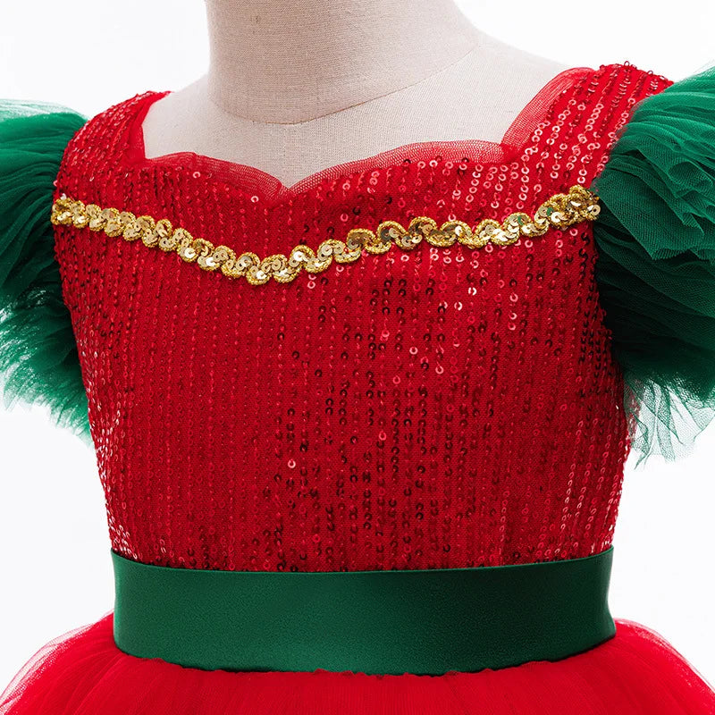 New Color Block Princess Dress - Preteen Lace Paneled Tutu for Christmas Performances | Girls Party Gown