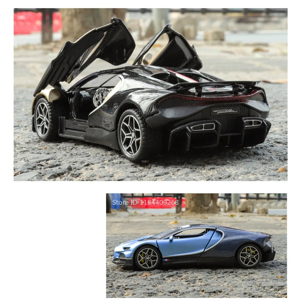 1:32 Scale Tourbillon Chiron Toy Sports Car Model Diecast Metal Sound Light Pull Back Simulation Vehicle Models Ornaments Gift