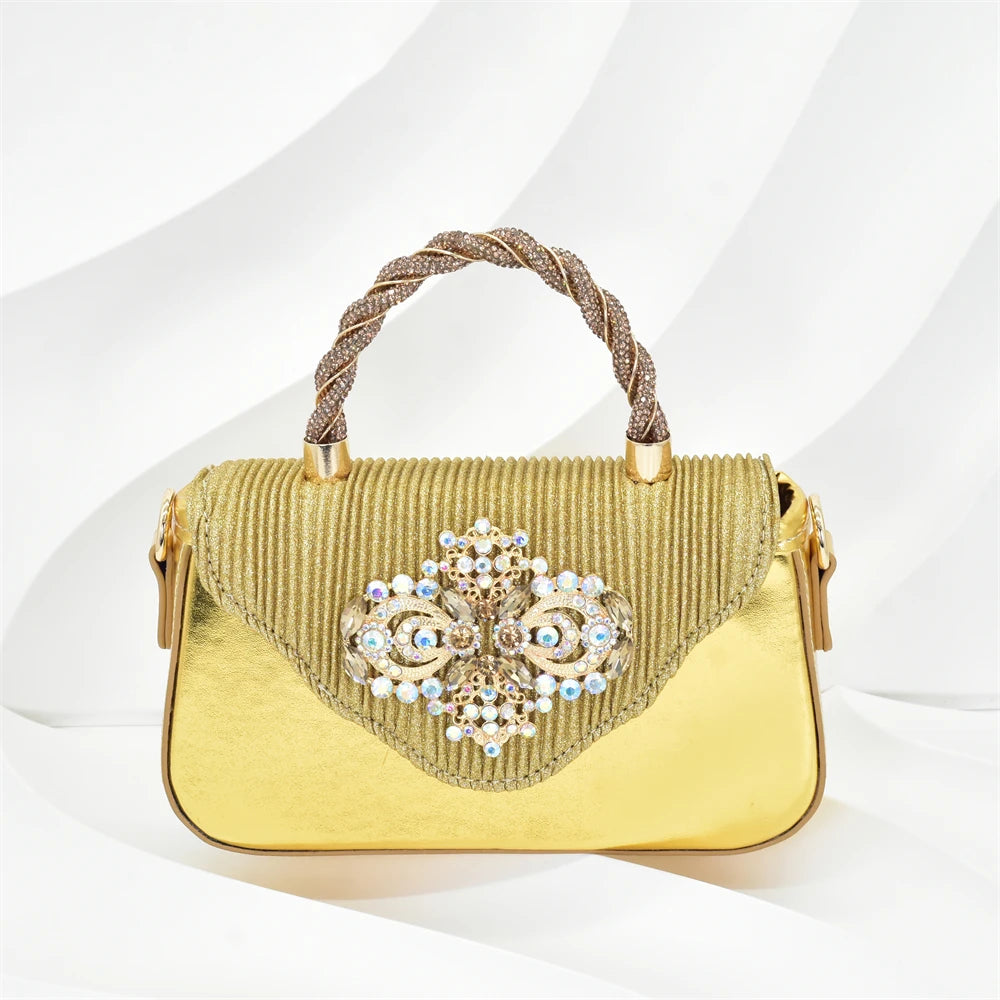 Women Shoes and Bags To Match Set Nigeria Party Nigeria Italian Shoes and Matching Bags Decorated with Rhinestone